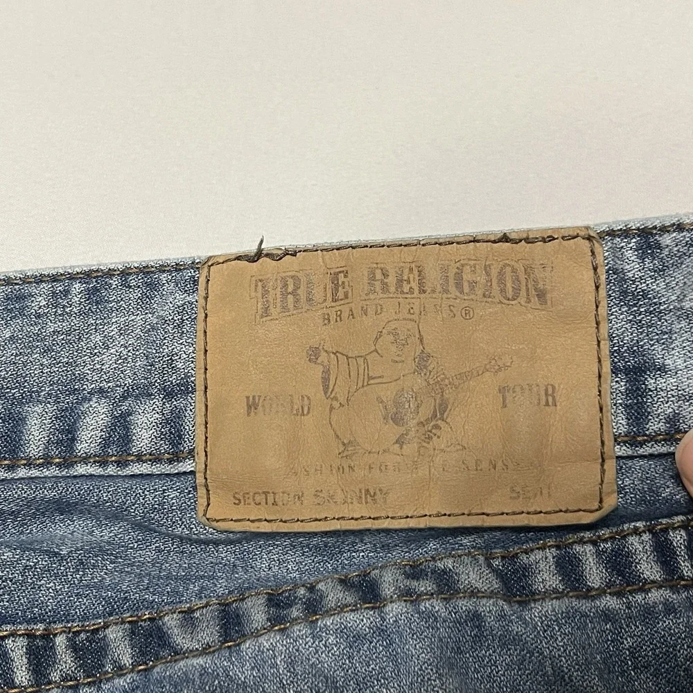 True Religion Rocco Relaxed Skinny Jeans Men's Size 34x32 Blue Acid Wash Skater